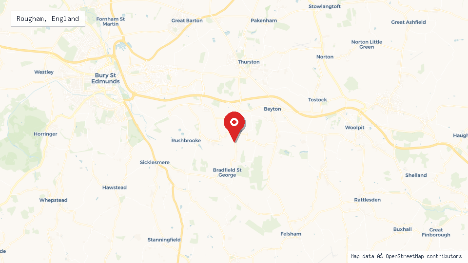 Street map of Rougham, England with location pin