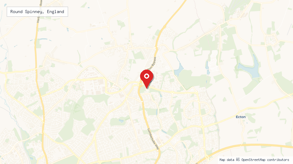 Street map of Round Spinney, England with location pin