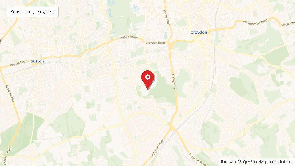 Street map of Roundshaw, England with location pin