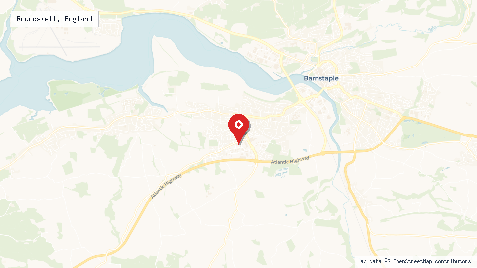Street map of Roundswell, England with location pin
