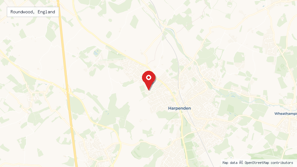 Street map of Roundwood, England with location pin