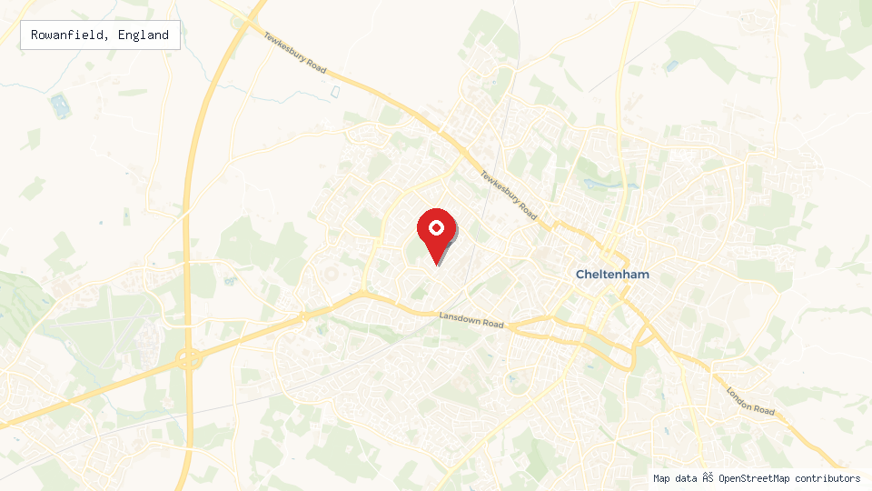 Street map of Rowanfield, England with location pin