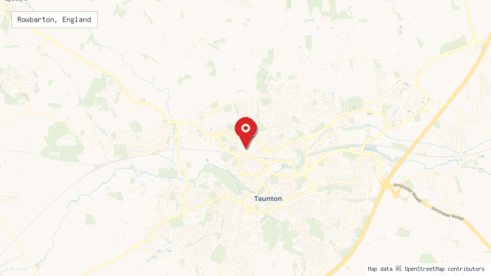 Street map of Rowbarton, England with location pin