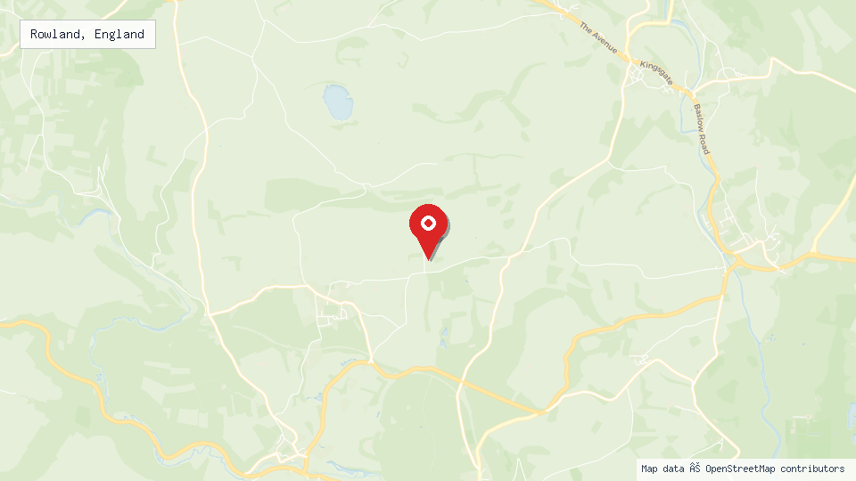 Street map of Rowland, England with location pin