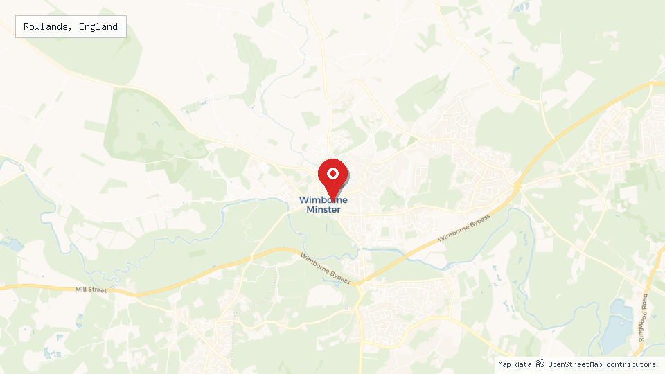 Street map of Rowlands, England with location pin