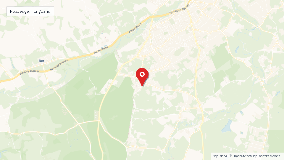 Street map of Rowledge, England with location pin