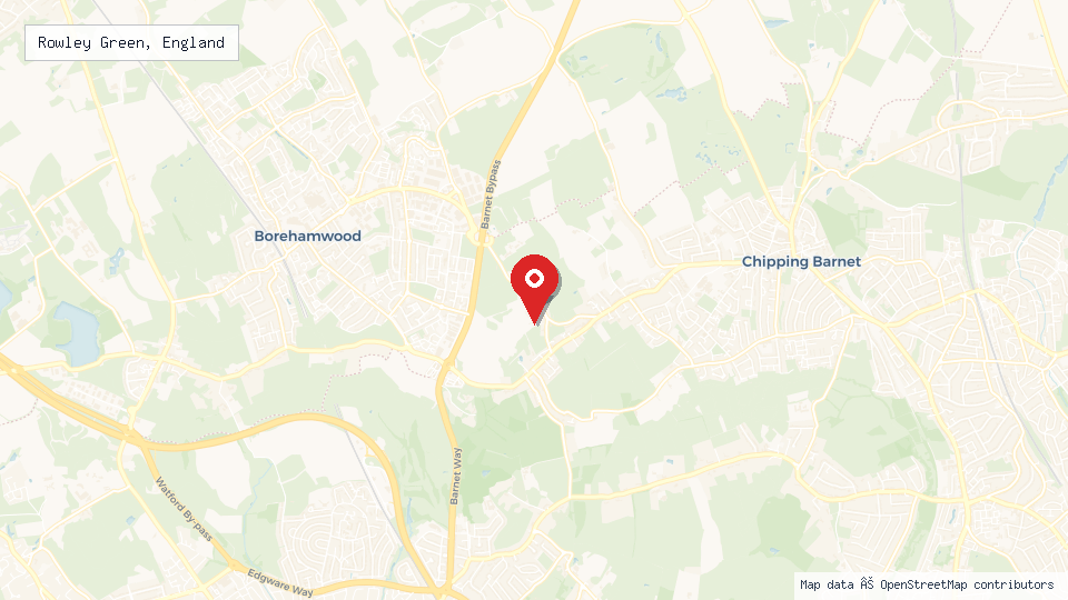 Street map of Rowley Green, England with location pin