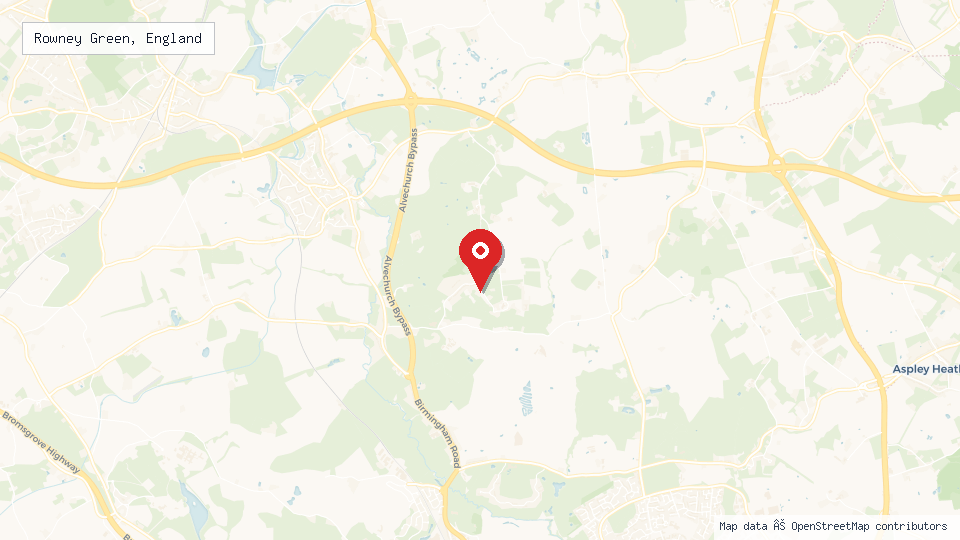 Street map of Rowney Green, England with location pin