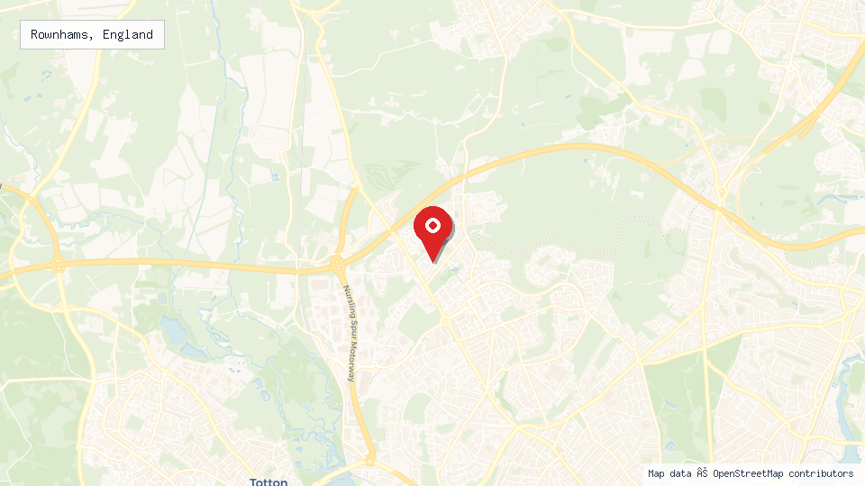 Street map of Rownhams, England with location pin