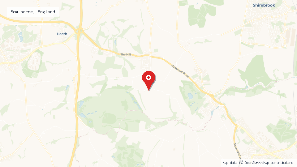 Street map of Rowthorne, England with location pin