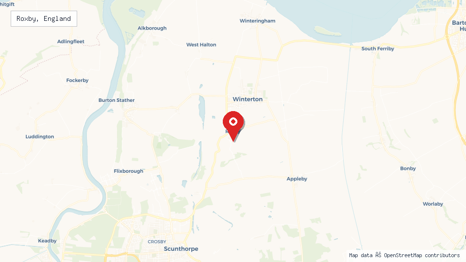 Street map of Roxby, England with location pin