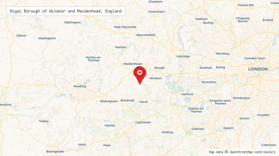Street map of Royal Borough of Windsor and Maidenhead, England with location pin