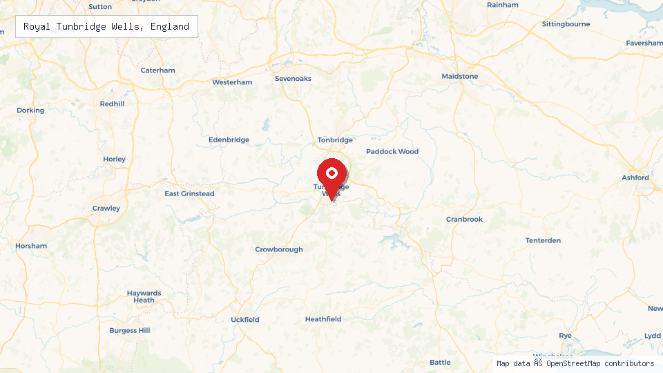 Street map of Royal Tunbridge Wells, England with location pin