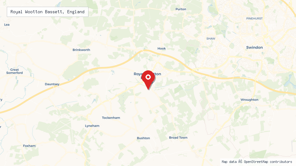 Street map of Royal Wootton Bassett, England with location pin