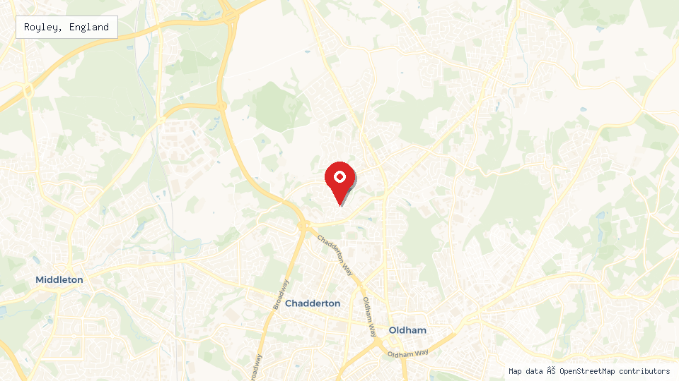 Street map of Royley, England with location pin