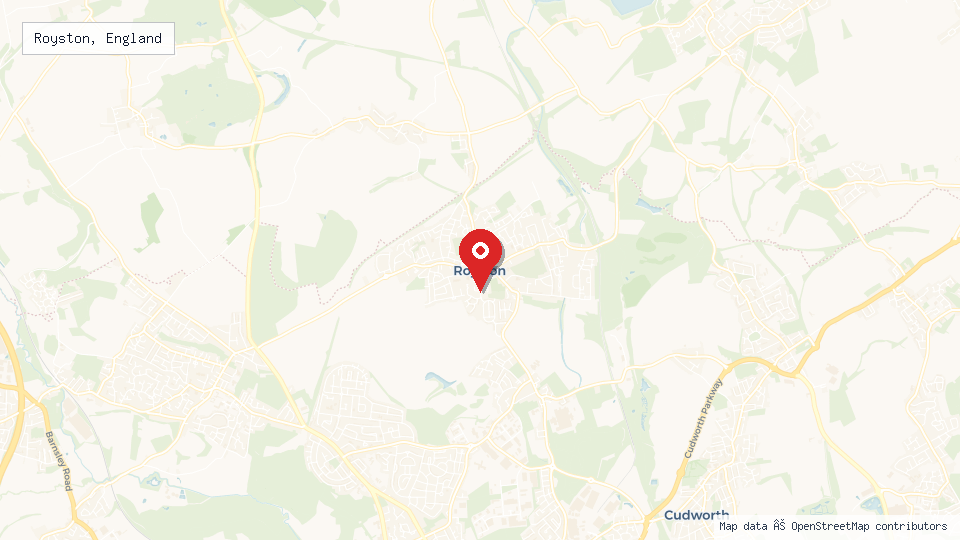 Street map of Royston, England with location pin