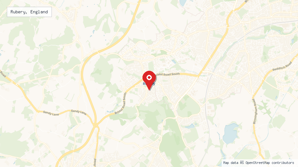 Street map of Rubery, England with location pin
