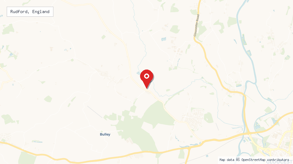 Street map of Rudford, England with location pin