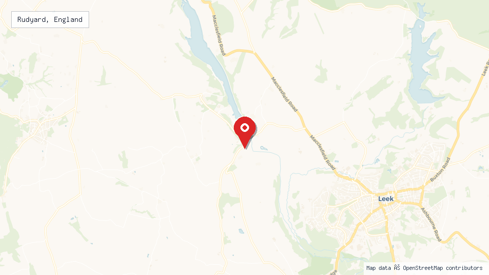 Street map of Rudyard, England with location pin