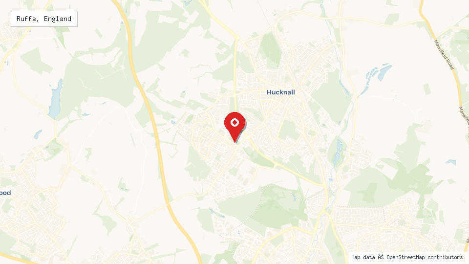 Street map of Ruffs, England with location pin