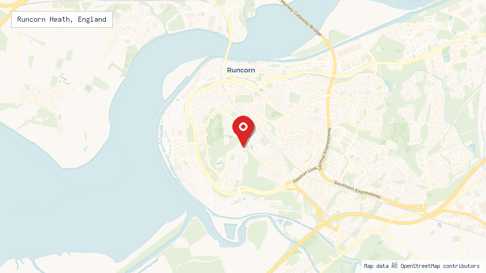 Street map of Runcorn Heath, England with location pin