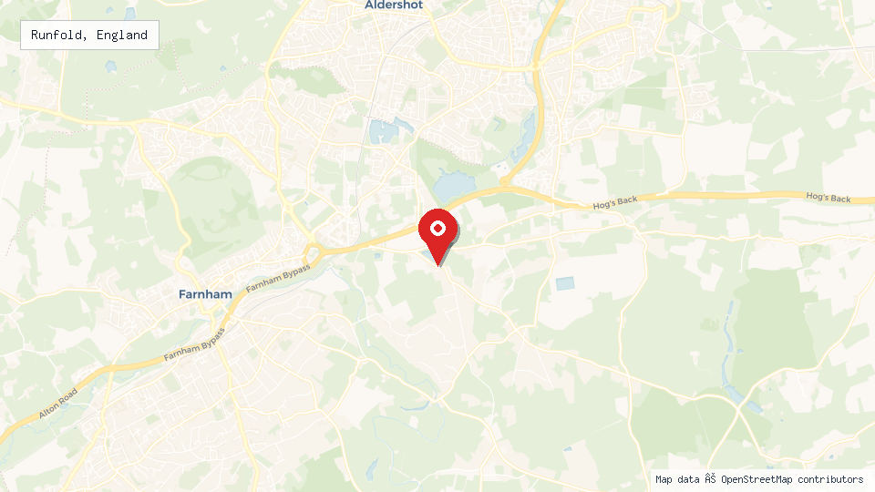 Street map of Runfold, England with location pin