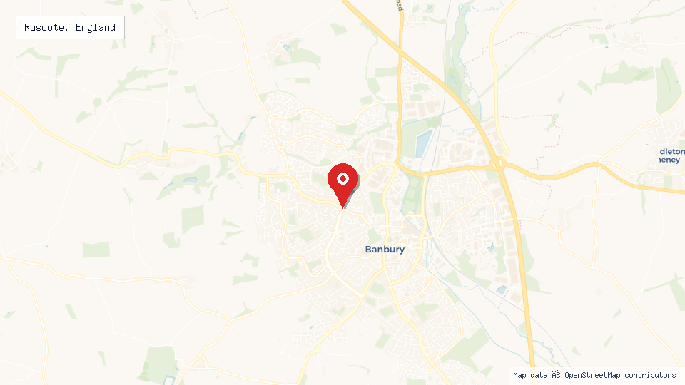 Street map of Ruscote, England with location pin