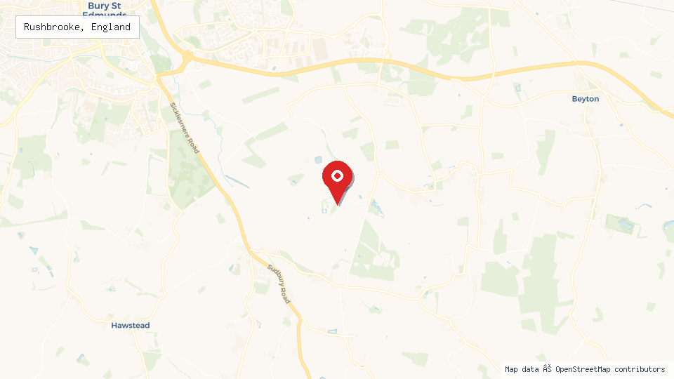 Street map of Rushbrooke, England with location pin