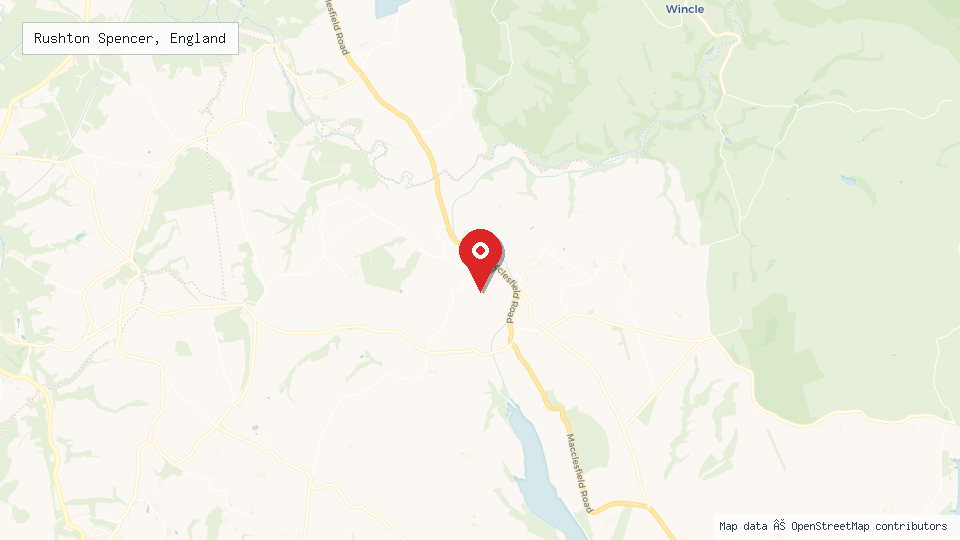 Street map of Rushton Spencer, England with location pin