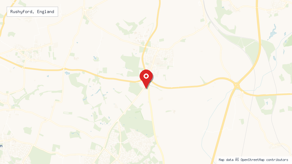 Street map of Rushyford, England with location pin