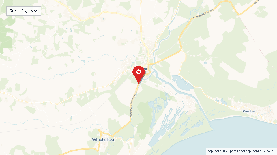Street map of Rye, England with location pin