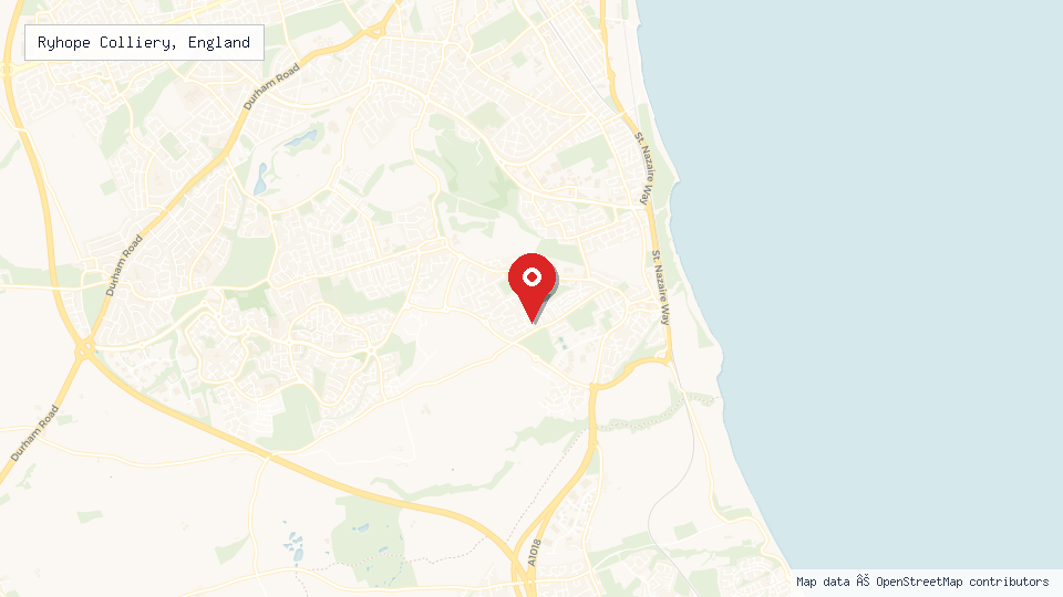 Street map of Ryhope Colliery, England with location pin