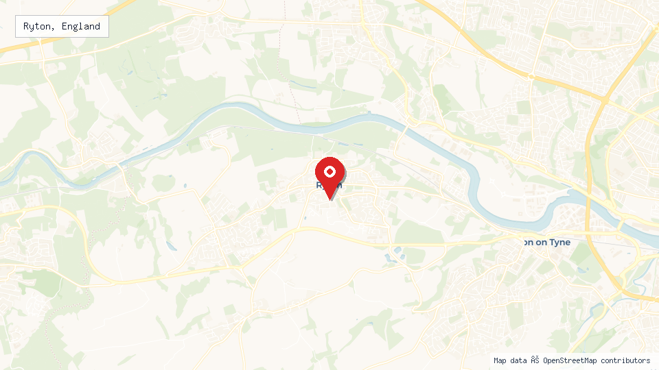 Street map of Ryton, England with location pin