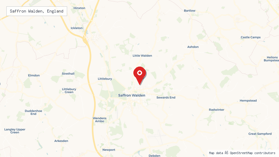 Street map of Saffron Walden, England with location pin