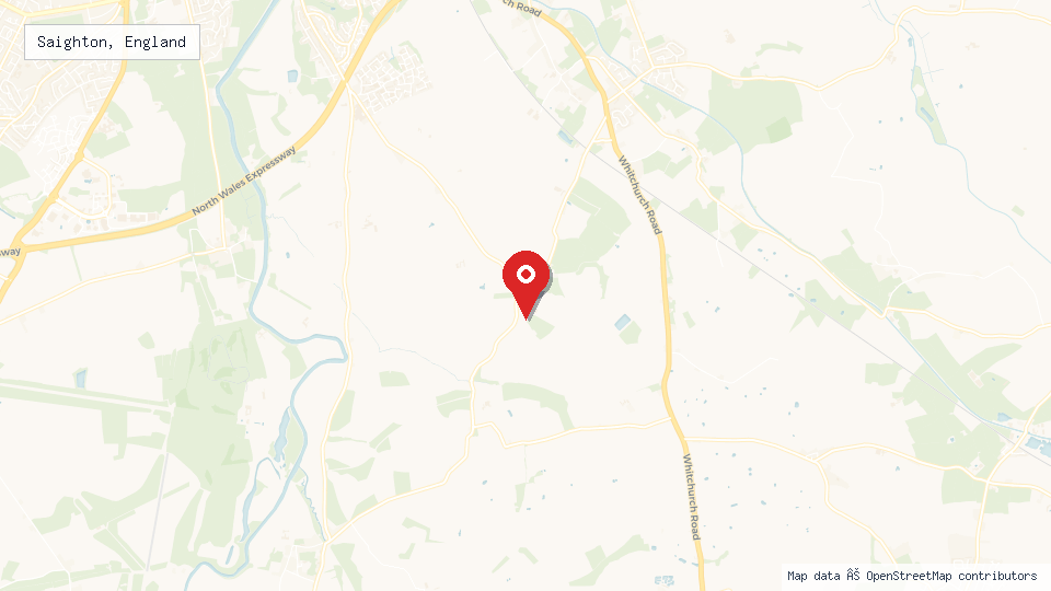 Street map of Saighton, England with location pin