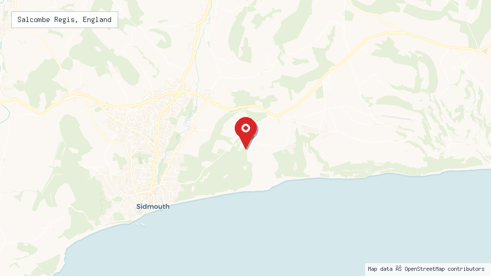 Street map of Salcombe Regis, England with location pin
