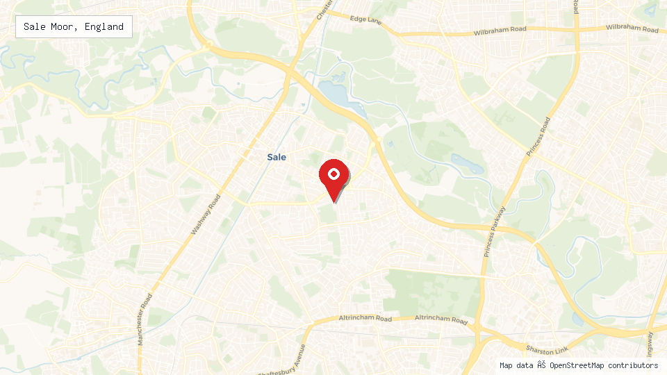 Street map of Sale Moor, England with location pin