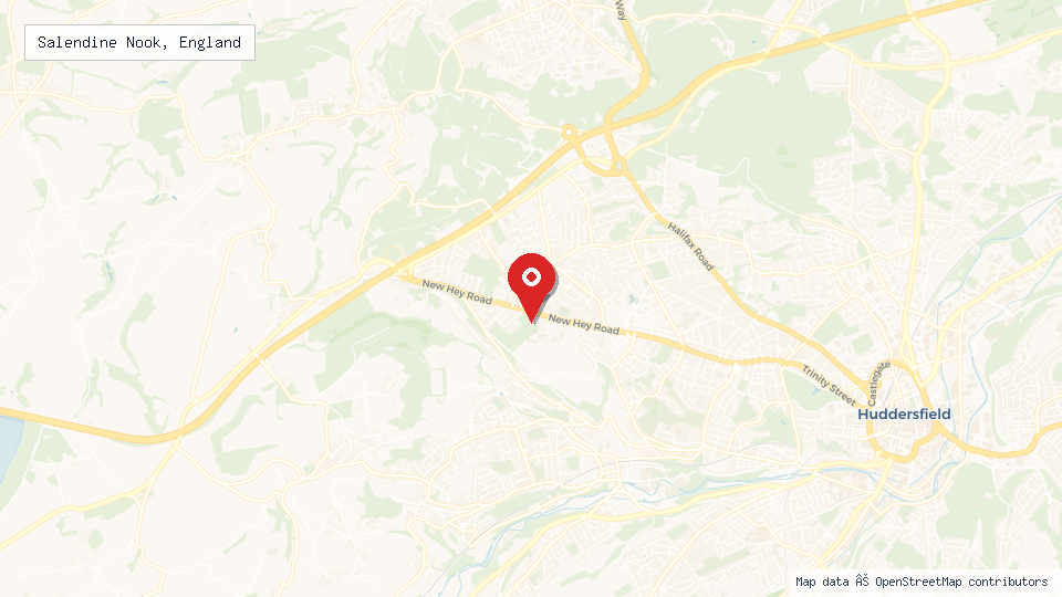 Street map of Salendine Nook, England with location pin