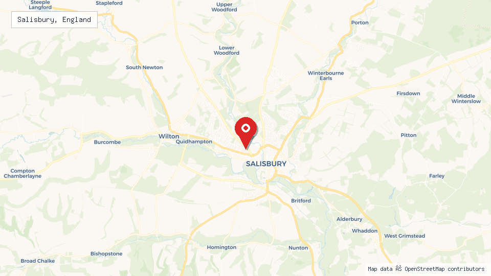 Street map of Salisbury, England with location pin