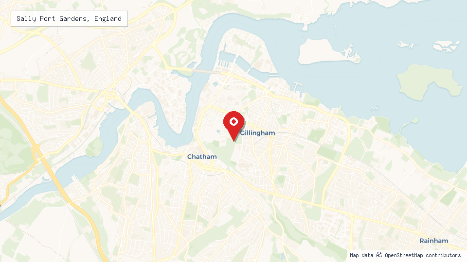 Street map of Sally Port Gardens, England with location pin
