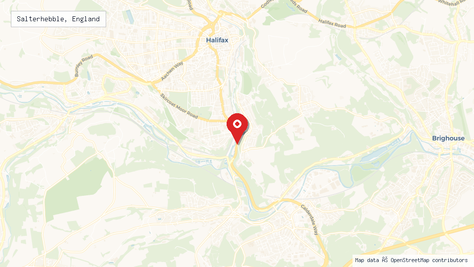 Street map of Salterhebble, England with location pin