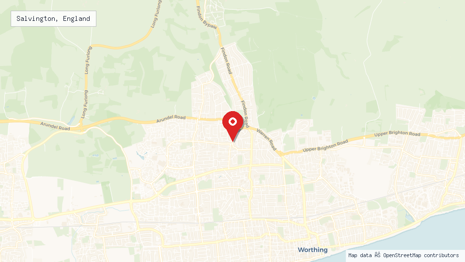 Street map of Salvington, England with location pin