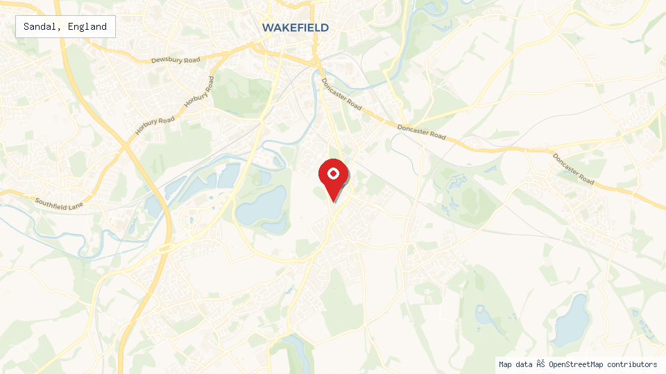 Street map of Sandal, England with location pin