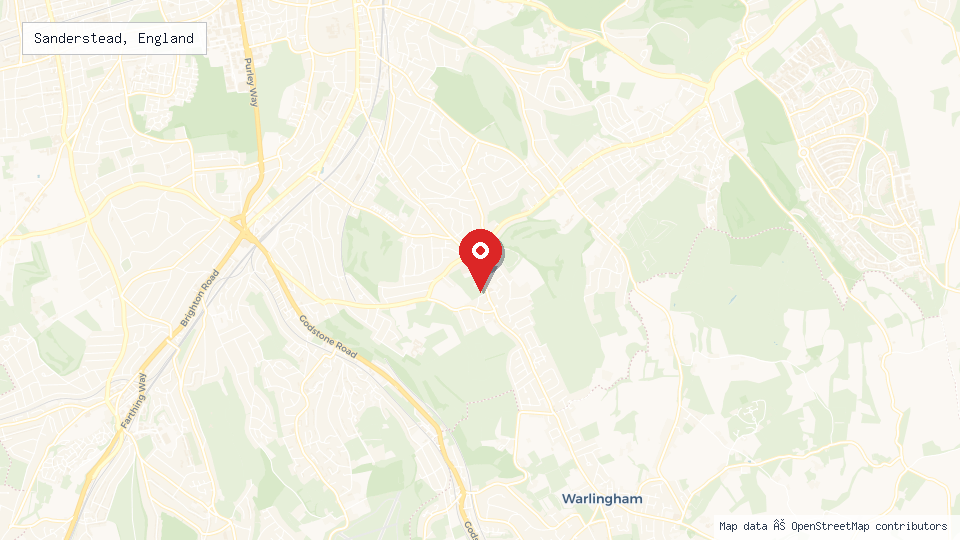 Street map of Sanderstead, England with location pin