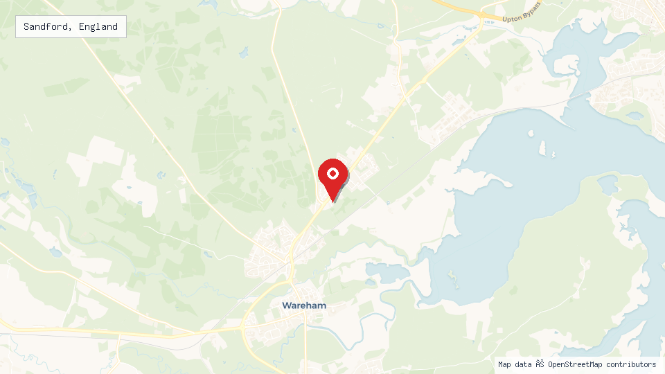 Street map of Sandford, England with location pin