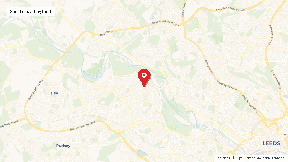 Street map of Sandford, England with location pin
