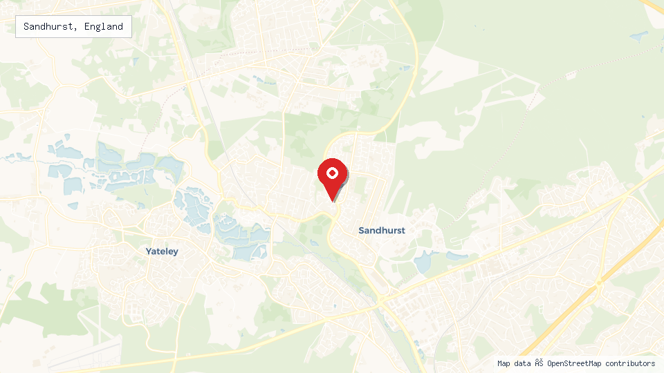 Street map of Sandhurst, England with location pin