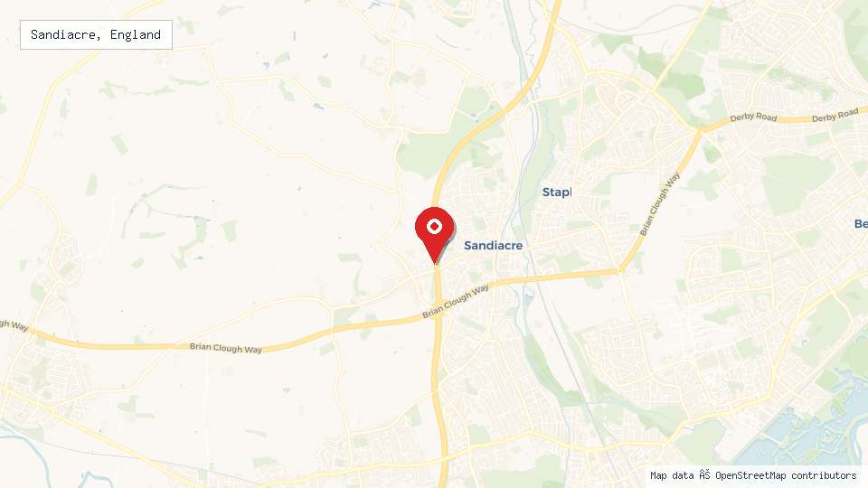 Street map of Sandiacre, England with location pin
