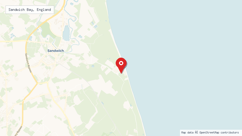 Street map of Sandwich Bay, England with location pin