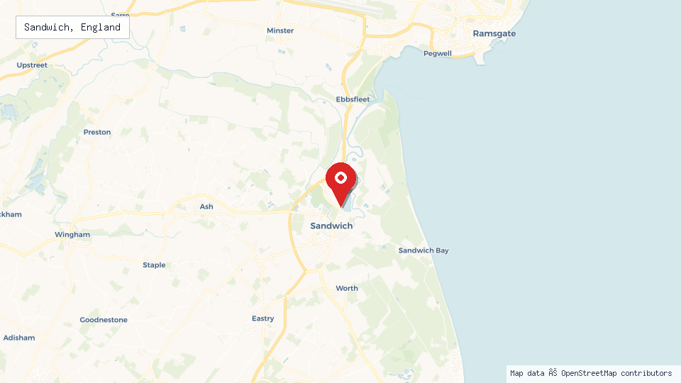 Street map of Sandwich, England with location pin